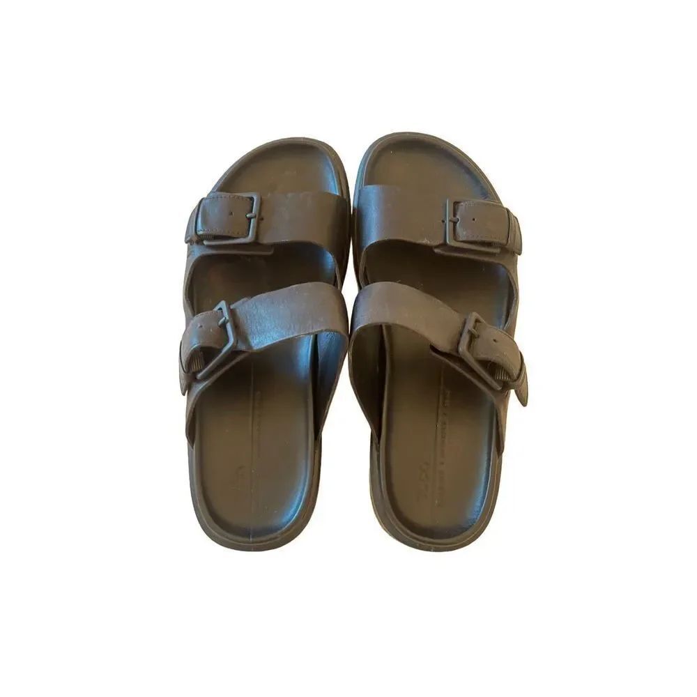 Ecco Flowt Fluxe Mens Black Classic Leather Buckle Slide Sandals Size 8.5